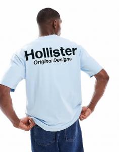 Футболка Hollister свободного кроя с логотипом на спине бледно-голубого цвета