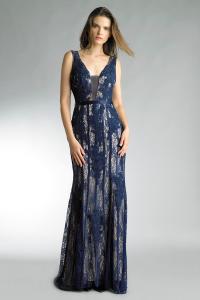 Вышитое вечернее платье с открытой спиной Basix Black Label, темно-синий
