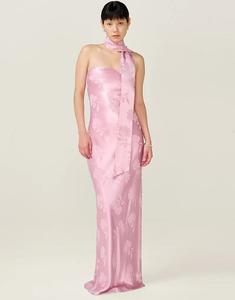 Платье Omnes Dresses myla maxi из вискозы с цветочным жаккардом розового цвета с подходящим шарфом розового цвета