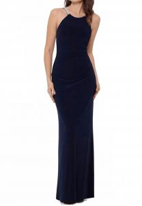 Длинное вечернее платье с запахом и бретелями, украшенными стразами, в цвете "морская синь" Betsy & Adam