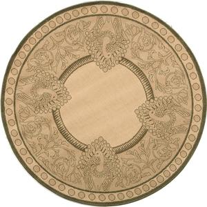 Ковер SAFAVIEH, 161 x 161 см, Courtyard Collection Round Natural / Olive CY2965 для помещений и улицы — водонепроницаемый, легко чистится, для патио, заднего двора, прихожей
