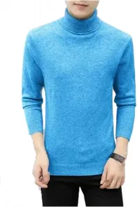 Мужской свитер из шерстяной смеси с высоким воротником, плотной вязки, приталенный