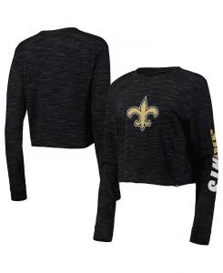 Женская черная укороченная футболка с длинным рукавом New Orleans Saints New Era