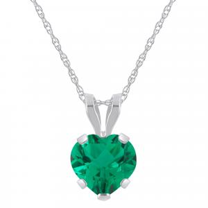 Ожерелье с подвеской в ​​форме сердца из 10-каратного золота с изумрудом диаметром 6 мм Glistening Jewels, 10K White Gold