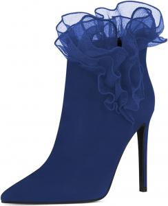 Женские туфли FSJ с острым носком, высокие каблуки, ботильоны на шпильке, на молнии, из искусственной замши, вечерние, праздничные с оборками, размеры 4-15 US