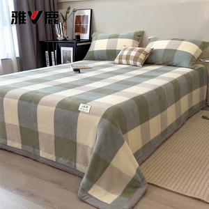 Yalu Простыня 160х230 см из молочного велюра, утепленная, с 1 наволочкой, цвет MUJI Style - Large Green Checkered Pattern