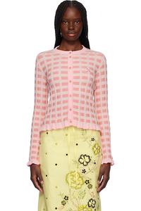 Кардиган с рубчиком в клетку Maison Kitsuné, цвет fraise