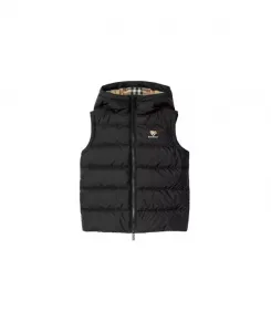 Детский нейлоновый пуховый жилет с капюшоном - для малышей и для взрослых. Burberry, черный