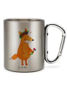 Серебряная кружка с лисой и цветами, без надписи Mr. & Mrs. Panda