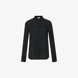 Рубашка облегающего кроя из эластичного шелка с длинными рукавами Vince, черный