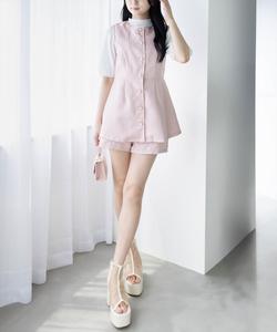 Летний твидовый комплект из туники на пуговицах и шорт [для торжественного случая]