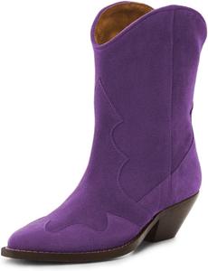 Женские винтажные ботильоны FOWT с заостренным носком и невысоким каблуком, ковбойского стиля, на голенище, удобные зимние ботинки, размер 4-16 US, Purple