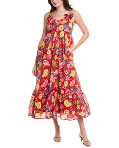 ФАТЕ Платье макси с фруктовым принтом из вуали FATE, красный