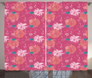 Шторы ABAKUHAUS в стиле Абстрактный деревенский, с розовыми космическими цветочными мотивами, универсальные ленточные шторы для гостиной с петлями и крючками, 280 x 225 см, розовые и разноцветные Abakuhaus