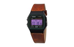 CASIO Мужские часы Retrofit Series с кварцевым механизмом и ремешком из натуральной кожи, черный циферблат