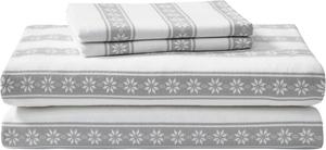 Комплект постельного белья Eddie Bauer - Простыни размера Full, из хлопковой фланели, с начесом для дополнительной мягкости, для уютного дома (узор «Снежинка», размер Full), Snowflake Fair Isle Grey/White