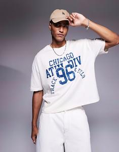 Футболка свободного кроя ASOS DESIGN свободного кроя со спортивной графикой кремового цвета