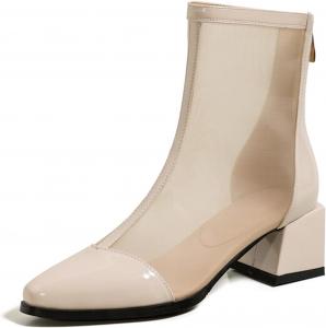 Женские сандалии-ботильоны Alyaafifa с каблуком 2 дюйма, удобным массивным блочным каблуком, закрытым квадратным носком, кожаной отделкой и задней молнией, нарядные летние туфли для вечеринки, мероприятия, выпускного или свидания, Beige - G