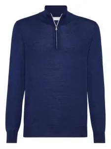 Свитер с высоким воротом и застежкой-молнией Brunello Cucinelli, синий