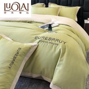 LUOLAI HOME Комплект постельного белья с простыней на резинке, 200x230 см, 2 кг, утолщенный начес, вышивка, цвет mustard green