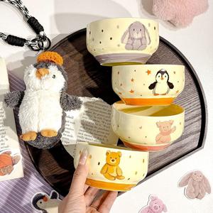 Ceramics Керамическая чаша для риса Little Rabbit, 2025 новая коллекция подглазурная роспись, миска для йогурта и риса, набор посуды для личного использования, 11 см
