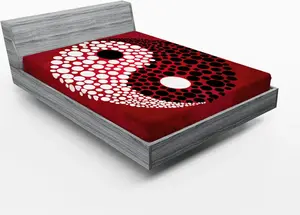 Простыня на резинке ABAKUHAUS Ying Yang, абстрактный графический дизайн, круги Инь-Янь, черно-белый узор, космос и энергия, 135 x 190 см, красный Abakuhaus