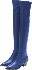 Женские повседневные высокие сапоги FSJ выше бедра, ботильоны выше колена, с заостренным закрытым носком, на низком массивном каблуке, кожаные, для вечеринок и клубов, осенне-зимняя обувь, размеры 4-15 US, Blue