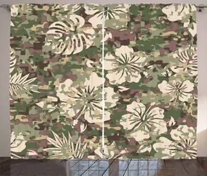 Шторы ABAKUHAUS Hawaiian Rustic Curtain, Aloha Tropical Jungle, универсальные ленточные шторы для гостиной с петлями и крючками, 280 x 175 см, темно-коричневый нежно-розовый Abakuhaus