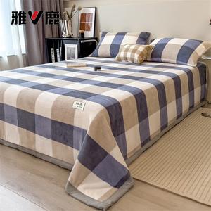 Yalu Простыня 200х230 см из молочного велюра, утепленная, цвет MUJI Style - Large Blue Checkered Pattern