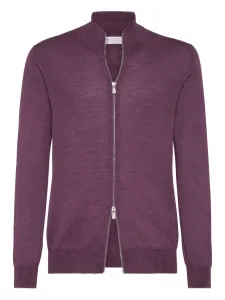 Кардиган из тонкого трикотажа на молнии Brunello Cucinelli, фиолетовый