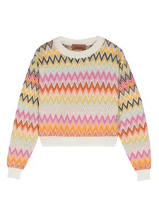 Жаккардовый джемпер с узором зигзаг Missoni Kids, нейтральный