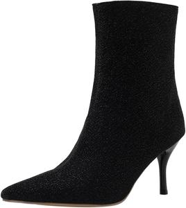 Женские ботильоны до середины икры с заостренным носком на шпильке из лакированной кожи Renessmi, Black 3