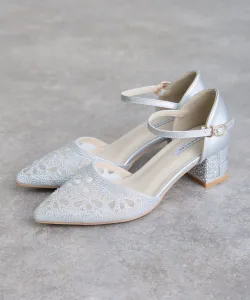 Туфли-лодочки на массивном каблуке с цветочным принтом и перфорацией Pourvous, цвет Silver