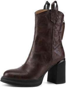 Женские ручные сапоги TinaCus в ретро стиле из натуральной кожи с круглым носком, застежкой-молнией сзади, платформой и высокими каблуками в западном стиле, Brown