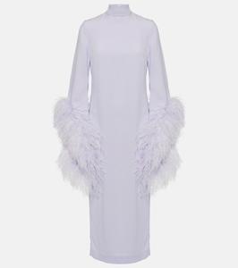 Платье миди из крепа с отделкой из перьев Del Rio Taller Marmo, Perinwinkle