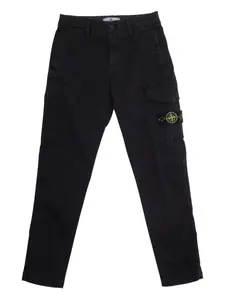 Хлопковые брюки с карманами-карго Stone Island Junior, черный