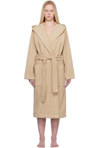 Бежевый махровый халат с капюшоном Tekla