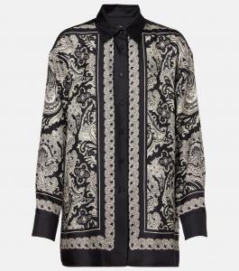 Рубашка из шелкового твила Alfie в стиле пейсли Nili Lotan, Black/Ivory Paisley Scarf