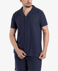 Мужская повседневная рубашка на пуговицах с текстурированным лагерным воротником и коротким рукавом SPRING + MERCER, синий