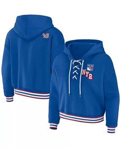 Женский синий пуловер с капюшоном на шнуровке New York Rangers Wear By Erin Andrews
