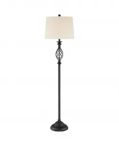 Напольная лампа Annie в стиле рустик-фермерский индустриальный винтаж, высотой 160 см, с бронзовым железным абажуром в виде завитков и кремовым жестким каркасом, идеально подходит для гостиной, читального зала, спальни и дома Franklin Iron Works