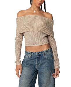 Топ с завязками Lili Fold Over Edikted, коричневый/бежевый