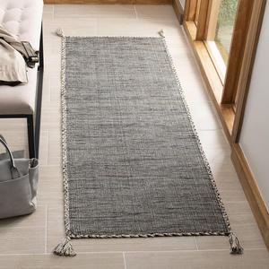 Ковер-дорожка SAFAVIEH, 69 x 275 см, Montauk Collection, бежевый и black, ручной работы плоского плетения хлопок с кисточками по углам, идеально для помещений с высокой проходимостью в гостиной, спальне (MTK150B)