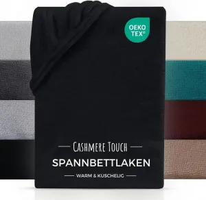 Простыня на резинке Cashmere Touch 200x200 см, Уютная зимняя простыня, черная