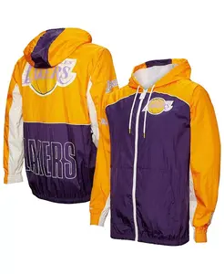 Мужская ветровка Los Angeles Lakers Hardwood Classics Big Shot премиум-класса с молнией, фиолетовая Mitchell & Ness