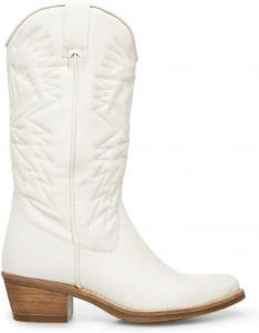 Женские ковбойские сапоги Ladmiple, высокие до колена, с широкой голенью, с вышивкой, вестерн, с заостренным носком, массивным каблуком, без шнуровки, ковбойские сапожки, W-White