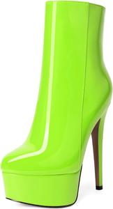 Женские ботильоны MERRORI на платформе, с фантазийным глянцевым дизайном, молнией, однотонные, с круглым носком и шпилькой, высоким каблуком 6 дюймов, Lime Green