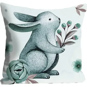 Декоративная подушка queence Sirius с изображением зайца с цветами Queence, Blau + bedruckt