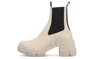 Женские короткие челси-ботфорты бежево-черные GANNI