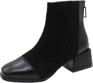 Generic Женские ковбойские сапоги с широким голенищем, квадратным носком и массивным каблуком, ботильоны на талию с молнией сзади, модная удобная обувь для ходьбы и бега (черный, размер UK 5)